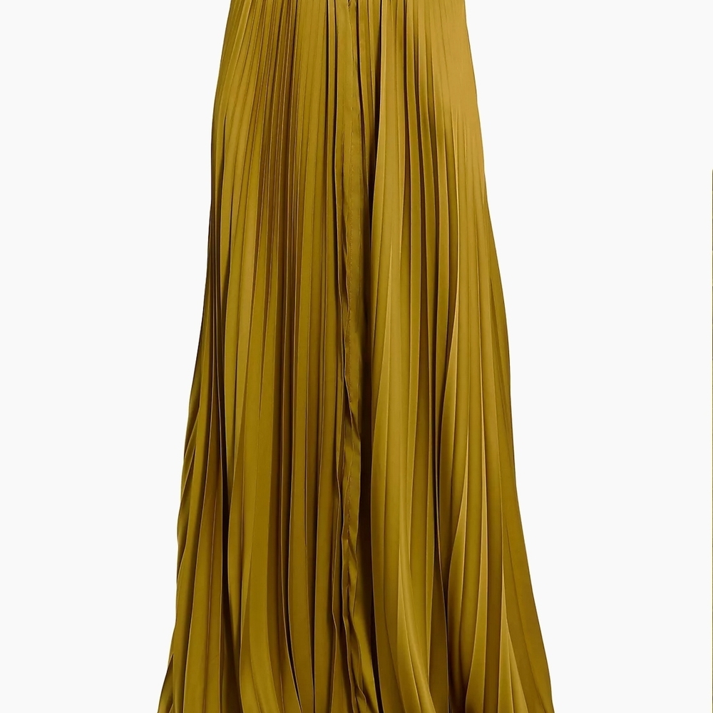Mac Duggal Metallic Pleated Charmeuse Cape Gown Size 14 - Picture 3 of 5